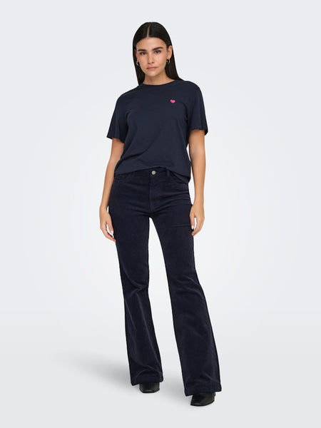 JDY Embroidered Heart T-Shirt in Navy