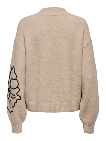 JDY Flower Print Knit Jumper in Beige
