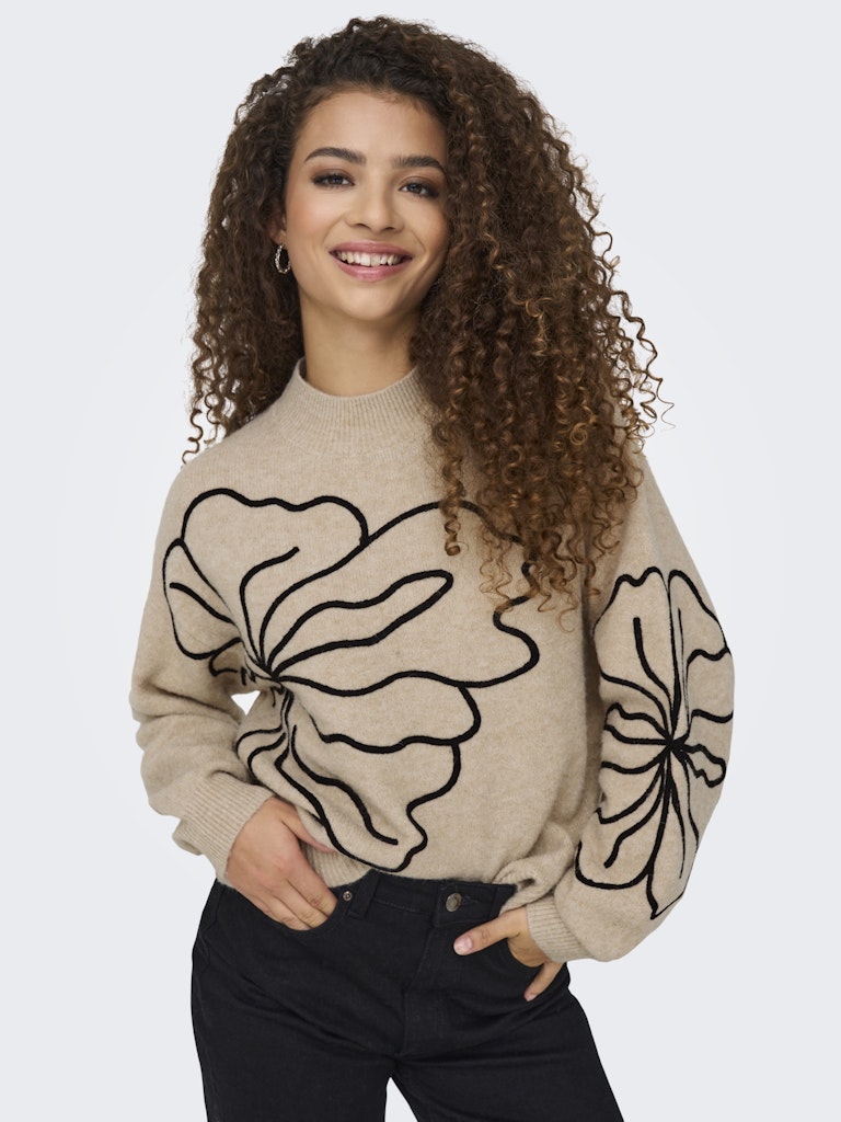 JDY Flower Print Knit Jumper in Beige