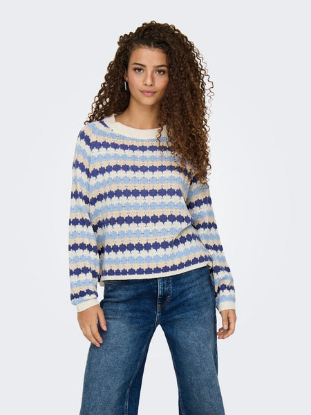 JDY Striped Knit Jumper in Blue