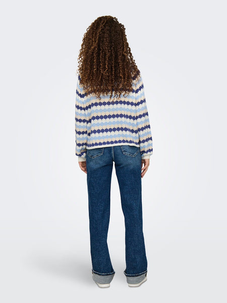 JDY Striped Knit Jumper in Blue