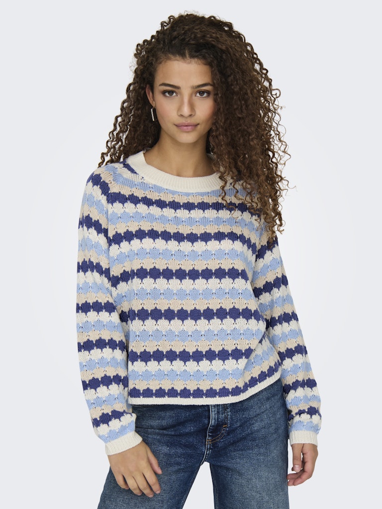 JDY Striped Knit Jumper in Blue