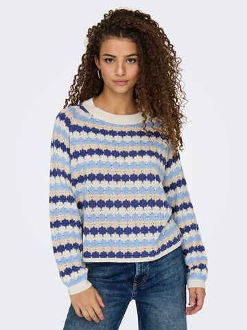 JDY Striped Knit Jumper in Blue