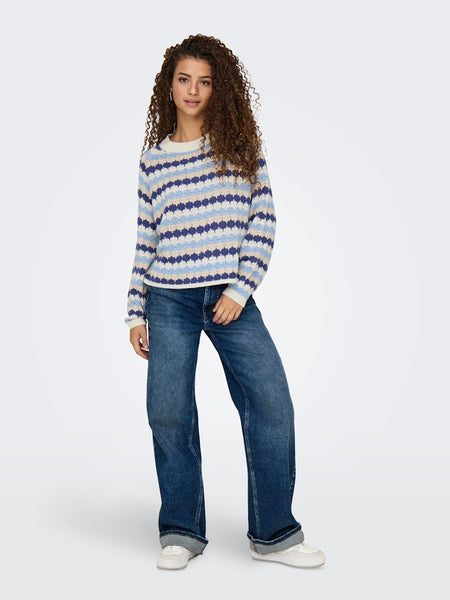 JDY Striped Knit Jumper in Blue