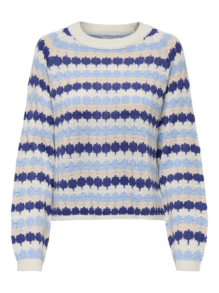 JDY Striped Knit Jumper in Blue