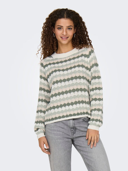 JDY Striped Knit Jumper in Green