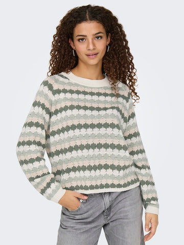 JDY Striped Knit Jumper in Green