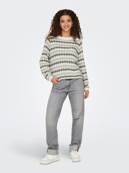 JDY Striped Knit Jumper in Green