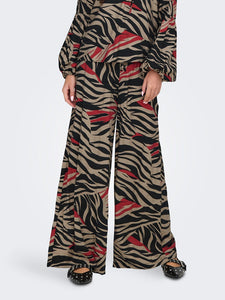 JDY Zebra Print Palazzo Trousers in Beige