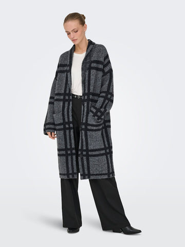 JDY Knitted Checked Coatigan in Dark Grey
