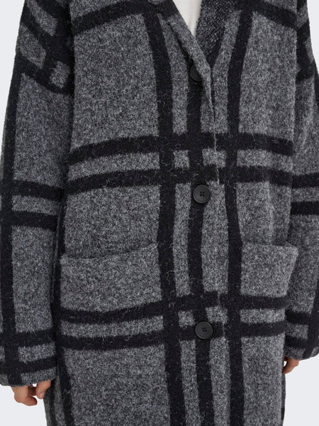 JDY Knitted Checked Coatigan in Dark Grey