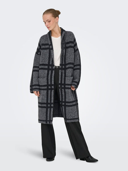 JDY Knitted Checked Coatigan in Dark Grey