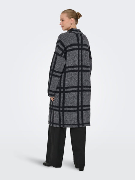 JDY Knitted Checked Coatigan in Dark Grey