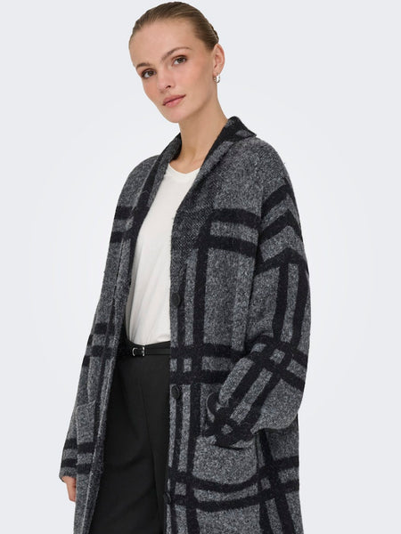 JDY Knitted Checked Coatigan in Dark Grey