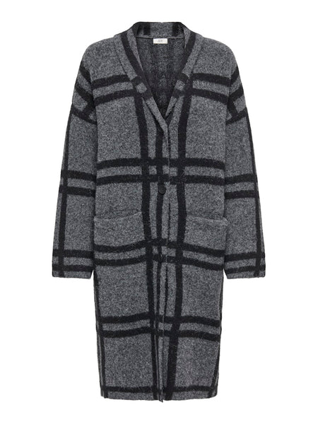 JDY Knitted Checked Coatigan in Dark Grey