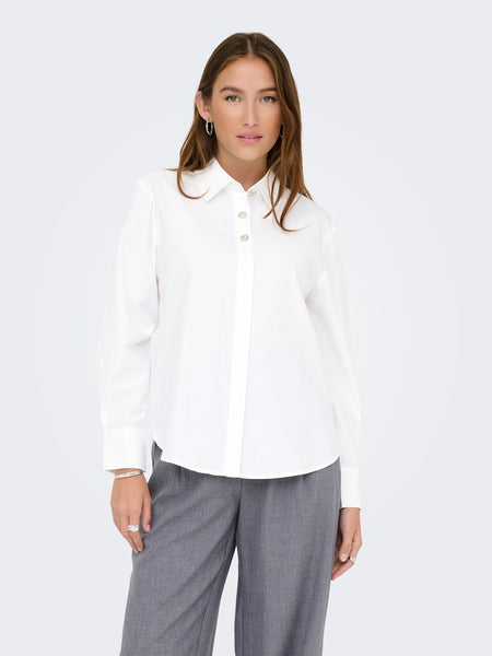 JDY Loose fit Button Detail Shirt in White