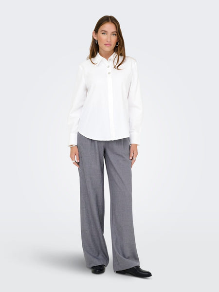 JDY Loose fit Button Detail Shirt in White