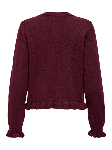 JDY Frill Cardigan in Maroon
