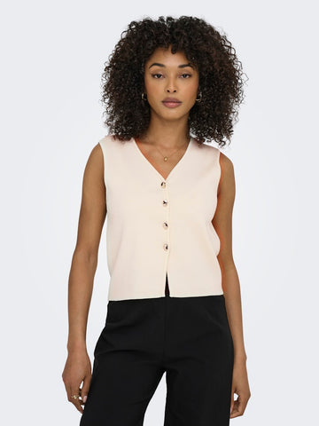 JDY Knitted Button-Up Vest in Cream