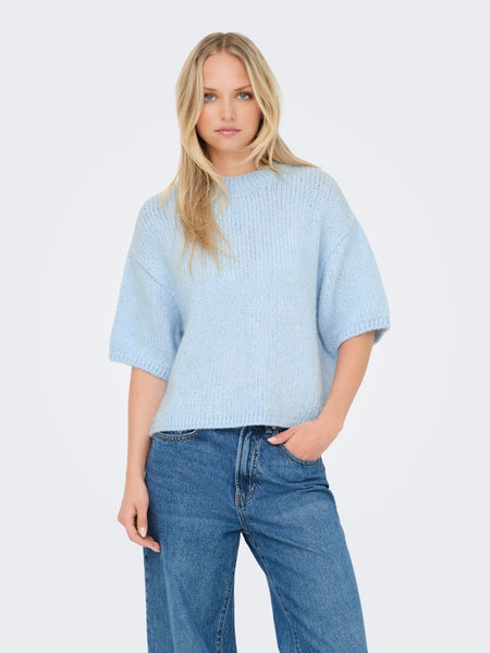 JDY Short Sleeve Knit Top in Light Blue