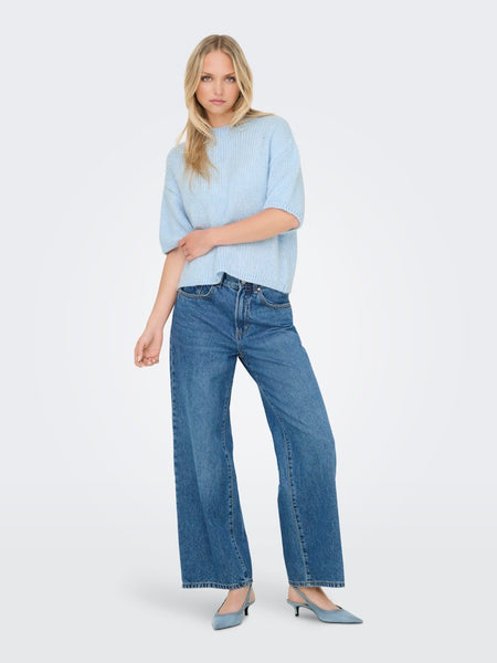 JDY Short Sleeve Knit Top in Light Blue