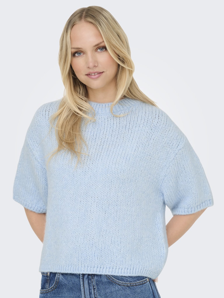 JDY Short Sleeve Knit Top in Light Blue