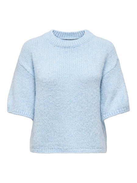 JDY Short Sleeve Knit Top in Light Blue