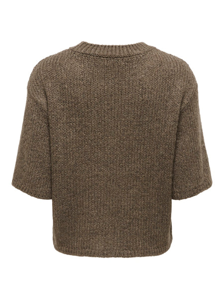 JDY Short Sleeve Knit Top in Khaki