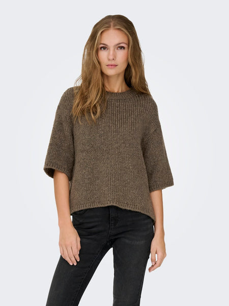 JDY Short Sleeve Knit Top in Khaki