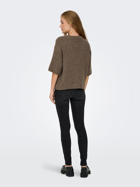 JDY Short Sleeve Knit Top in Khaki