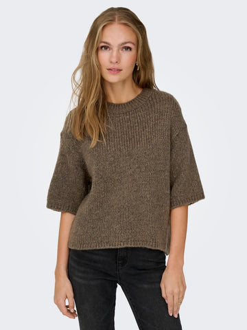 JDY Short Sleeve Knit Top in Khaki