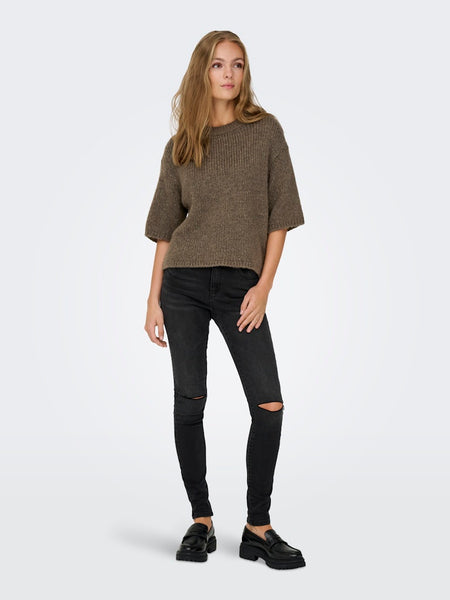 JDY Short Sleeve Knit Top in Khaki