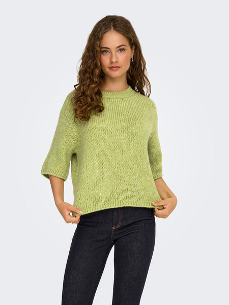 JDY Short Sleeve Knit Top in Green