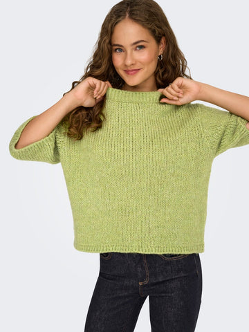 JDY Short Sleeve Knit Top in Green