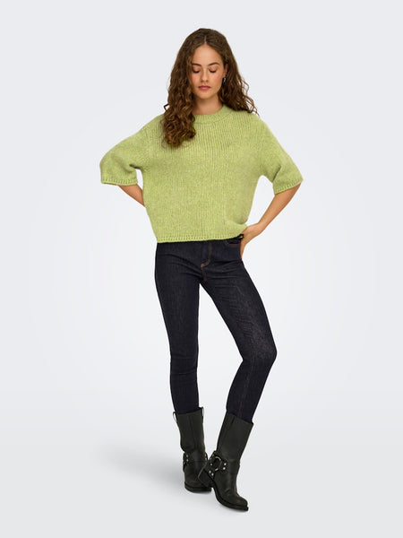 JDY Short Sleeve Knit Top in Green