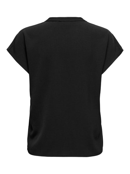 JDY Short Sleeve V-Neck Top in Black