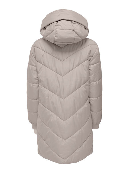 JDY Long Padded Jacket With Hood in Cream