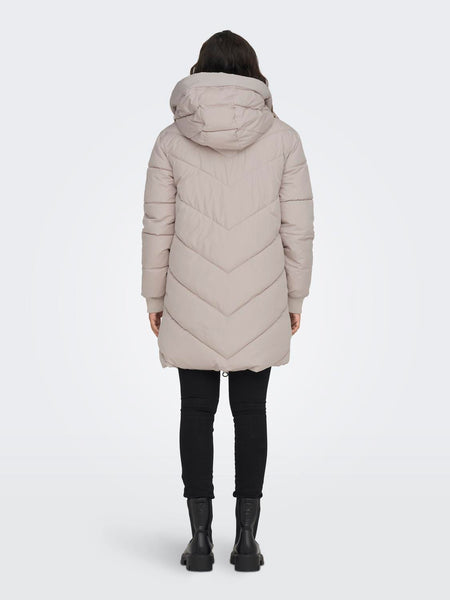 JDY Long Padded Jacket With Hood in Cream