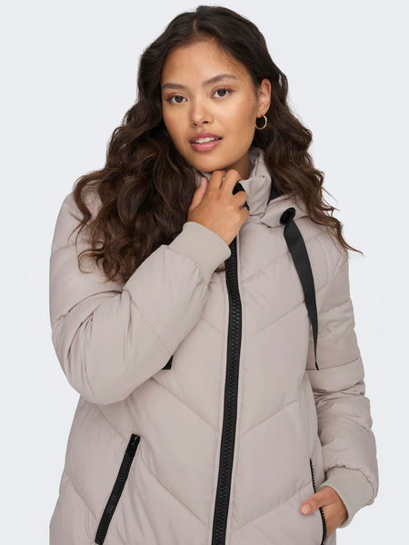 JDY Long Padded Jacket With Hood in Cream