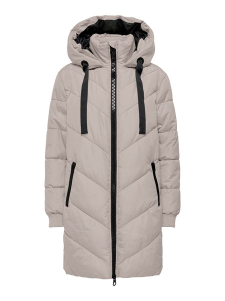 JDY Long Padded Jacket With Hood in Cream