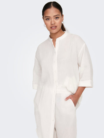 JDY Oversized 3/4 Sleeve Cotton Shirt in White