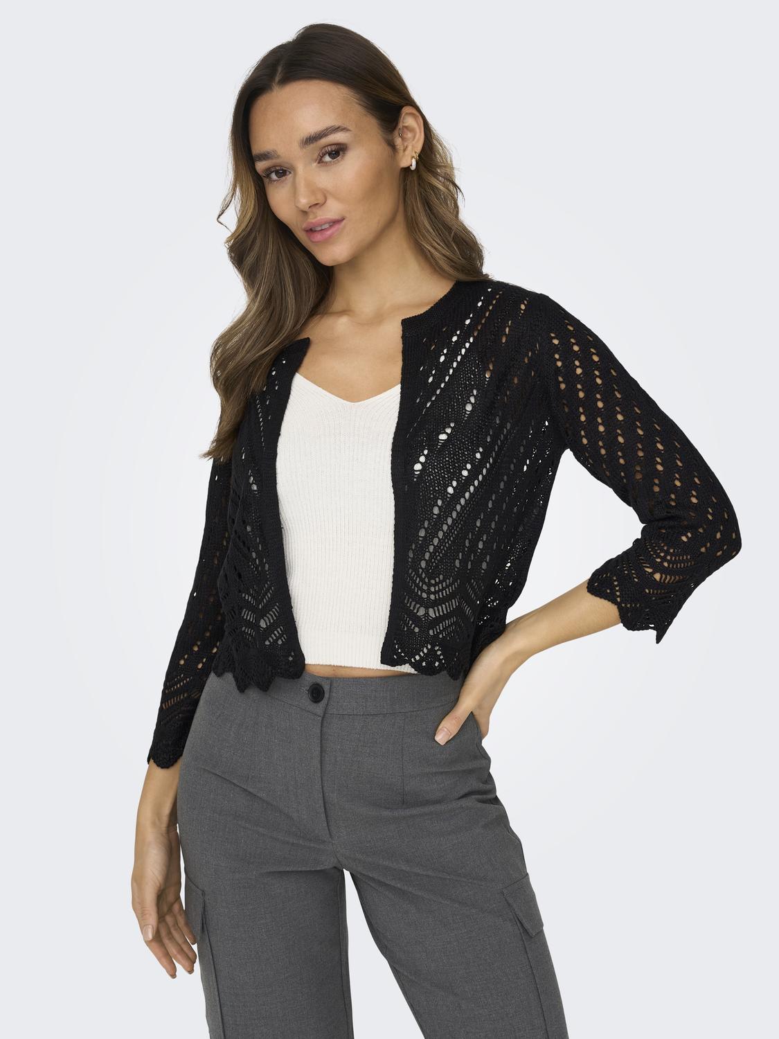 JDY Cropped 3/4 Sleeve Knit Cardigan in Black