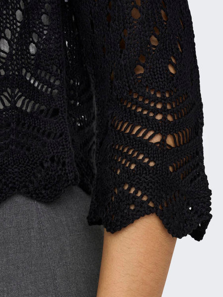 JDY Cropped 3/4 Sleeve Knit Cardigan in Black