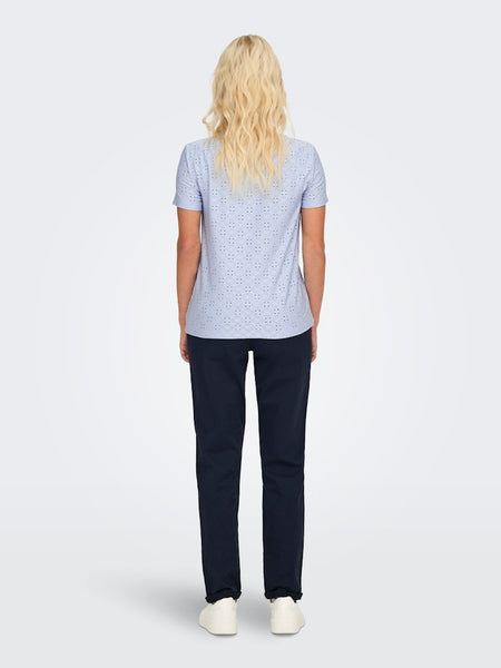 JDY Broderie Anglaise Detail T-Shirt in Blue
