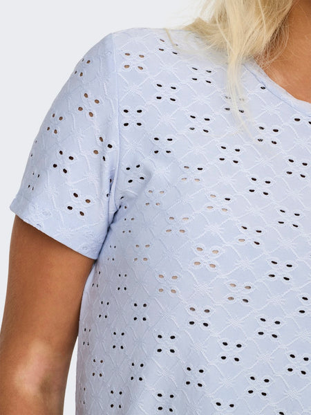 JDY Broderie Anglaise Detail T-Shirt in Blue