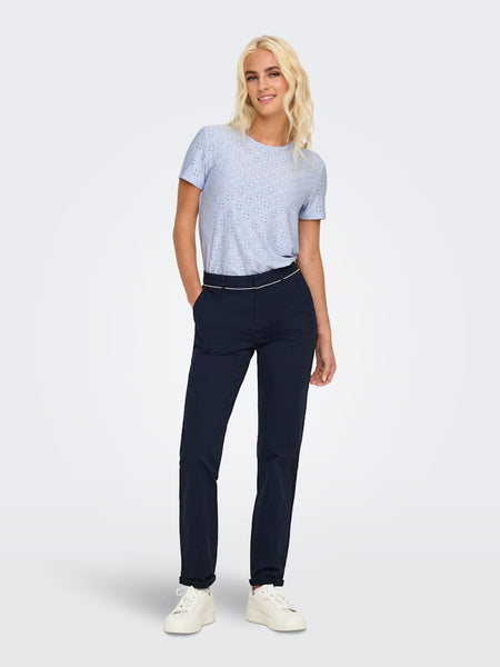 JDY Broderie Anglaise Detail T-Shirt in Blue