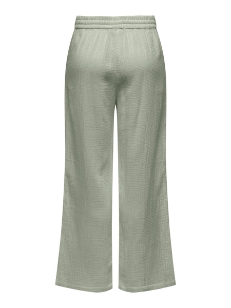 JDY Wide Leg Cotton Trousers in Sage Green