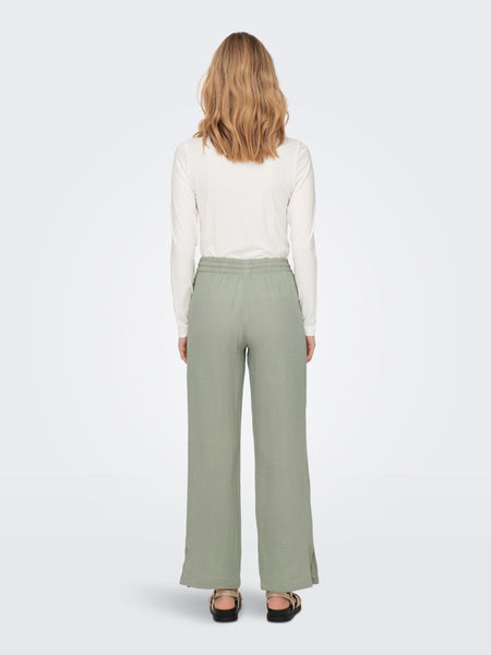 JDY Wide Leg Cotton Trousers in Sage Green