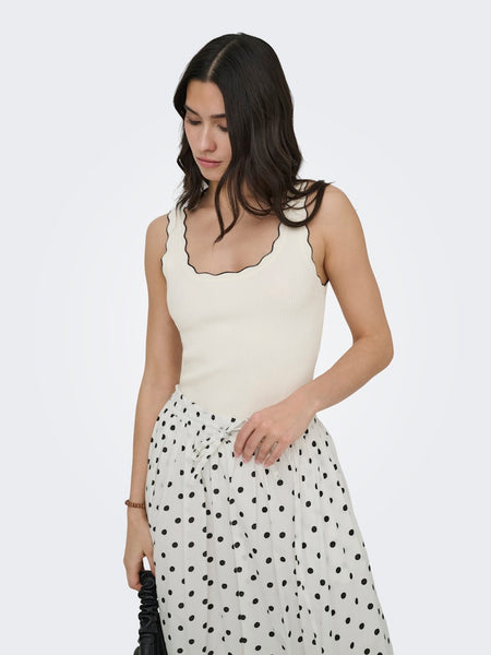 JDY Scallop Edge Knit Tank Top in Cream
