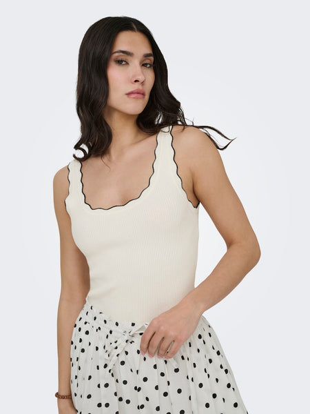 JDY Scallop Edge Knit Tank Top in Cream